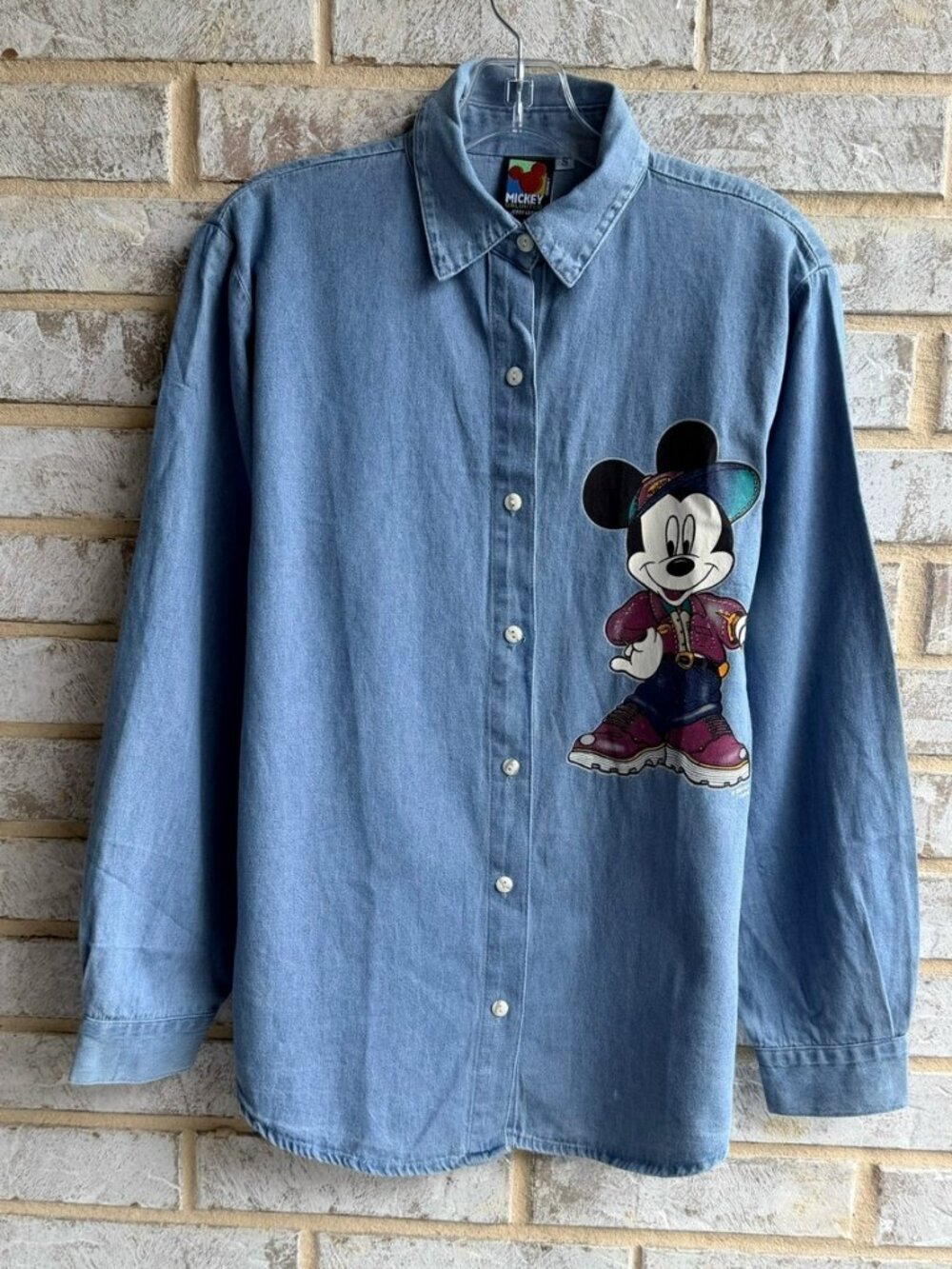 Disney Mickey Mouse Vintage Long Sleeve Button Up Denim Shirt Women's Size S